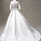 Ball Gown Wedding Dresses High Neck Satin Long Sleeve Glamorous Sparkle & Shine with Bowknot Sash Ribbon