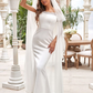 Wedding Dresses Off Shoulder Chiffon Satin Lace Over Satin Sleeveless Simple with Draping