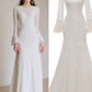 A-Line Wedding Dresses Jewel Neck Lace Long Sleeve Romantic with Appliques Beautiful