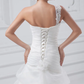 A-Line Wedding Dresses One Shoulder Court Train Organza Satin Spaghetti Strap with Pick Up Skirt Ruched