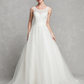 A-Line Wedding Dresses Scoop Neck Chapel Train Lace Tulle Regular Straps Formal Illusion Detail with Lace Sash