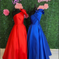 Elegant A Line One Shoulder Satin Prom Dress With Slit Sexy Evening Dresses With Bow