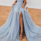 Elegant A line Light Blue Tulle Prom Dresses with Appliques Sweetheart Evening Dress Beautiful