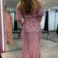 Elegant Mermaid Off-the-Shoulder Sleeves Sequins Long Prom Dresses with Slit Evening Dresses