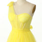 Elegant One Shoulder Sweetheart Long Pleated Tulle Boned High Split Elegant Prom Dress Sexy Evening Dresses