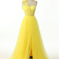 Elegant One Shoulder Sweetheart Long Pleated Tulle Boned High Split Elegant Prom Dress Sexy Evening Dresses