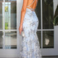Elegant V Neck Mermaid Tulle Slit Prom Dresses With Appliques V-neck Sexy Evening Dresses