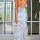 Elegant V Neck Mermaid Tulle Slit Prom Dresses With Appliques V-neck Sexy Evening Dresses