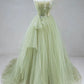 A-shaped tight fitting corset with sage green chiffon on the back long adult dress Sage Prom Dress