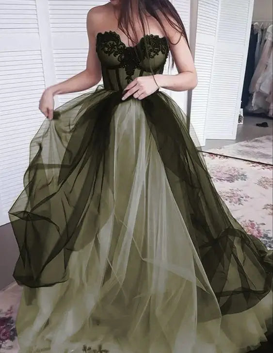 Elegant A-line Strapless Sleeveless Tulle Long Formal Prom Dress Sexy Evening Gown Charming Birthday Party Dress