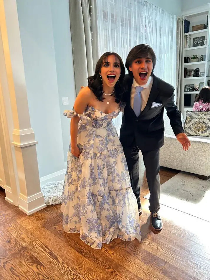 Elegant A-line Straps Sleeveless Long Formal Prom Dress Lovely Floral Evening Gown Charming Birthday Party Dress