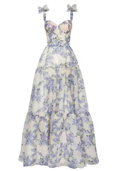 Elegant A-line Straps Sleeveless Long Formal Prom Dress Lovely Floral Evening Gown Charming Birthday Party Dress