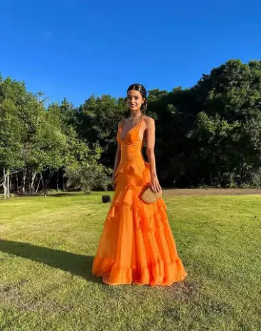 Elegant A line V-neck Long Formal Prom Dress Pretty Evening Party Gown Charming Wedding Guest Dress