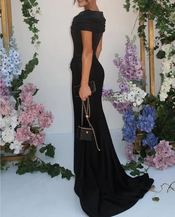 Elegant Mermaid Black Satin Long Formal Prom Dress Simple Party Evening Gown Charming Birthday Dress