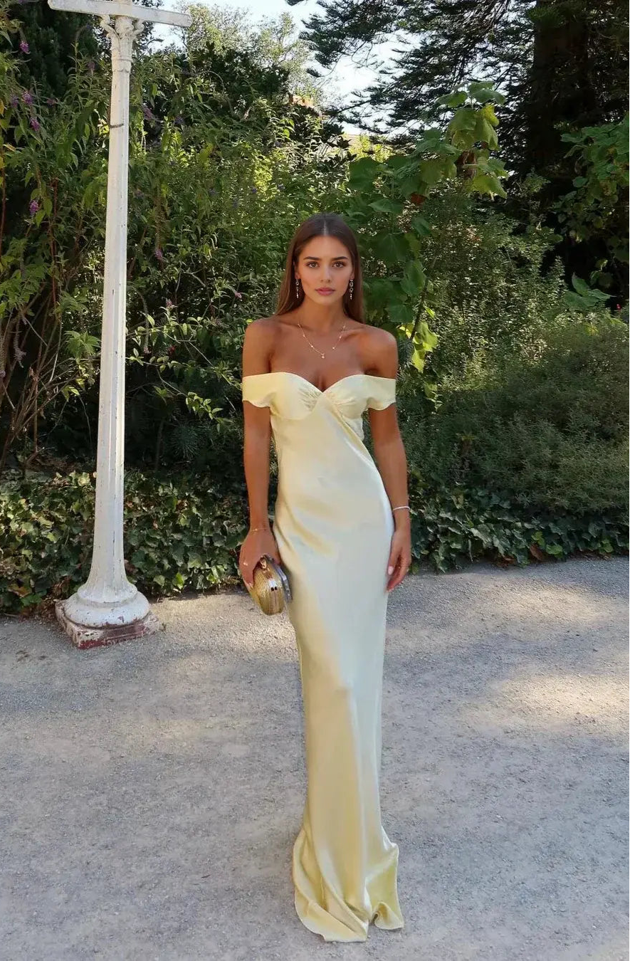 Elegant Mermaid Off the Shoulder Satin Long Formal Prom Dresses Charming Party Evening Gowns Sexy Graduation Dress