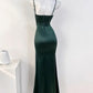 Elegant Mermaid Spaghetti Straps Sleeveless Satin Long Prom Dress Simple Party Evening Gown With Slit