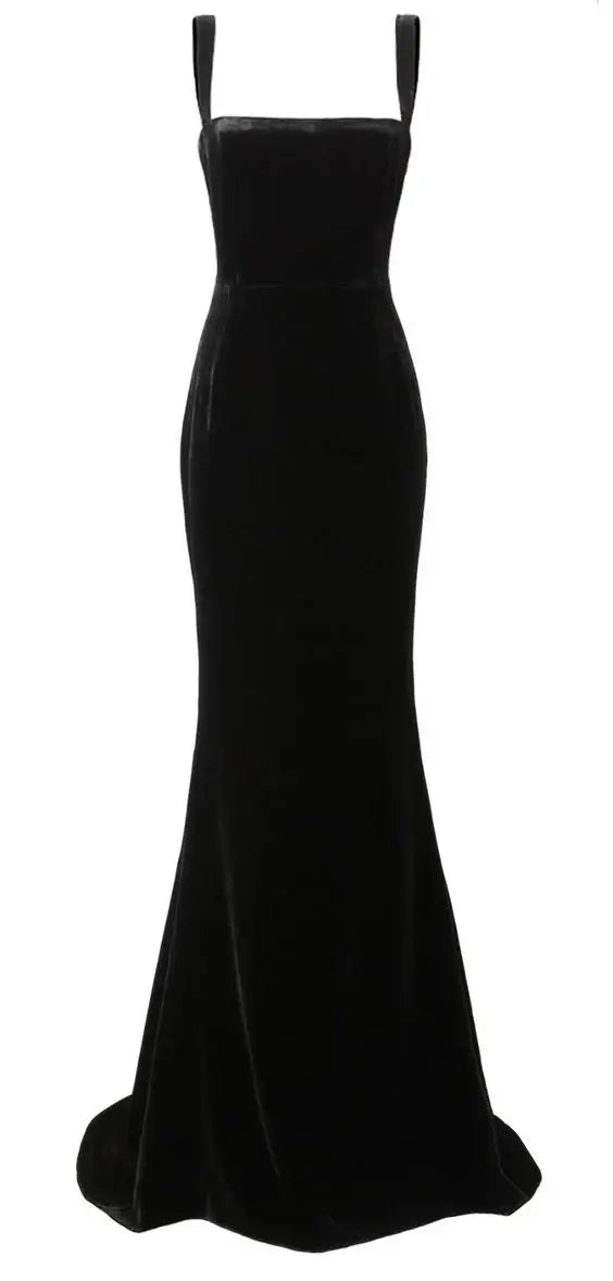 Elegant Mermaid Straps Sleeveless Long Prom Dress Simple Formal Dress Black Party Evening Gowns