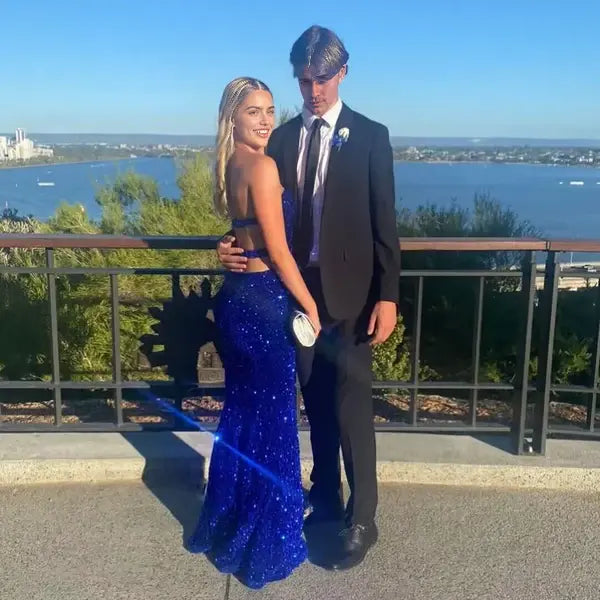 Elegant Mermaid Sweetheart Strapless Sleeveless Blue Sequin Long Prom Dress With Slit Sparkly Formal Dress Black Girl Sexy Party Evening Gowns