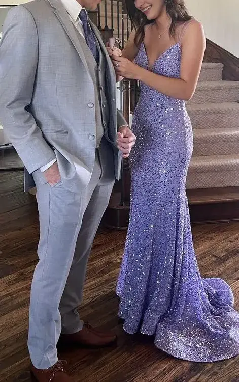 Elegant Purple Mermaid Sleeveless Long Prom Dress Sparkly Formal Dress Black Girl Graduation Dress Sexy Party Evening Gowns