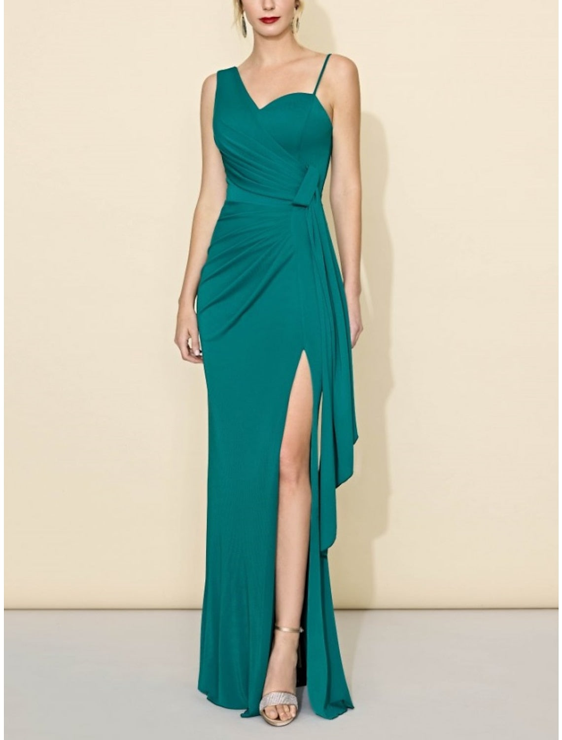 Sheath/Column One-Shoulder Floor-Length Long Bridesmaid Dresses Sexy