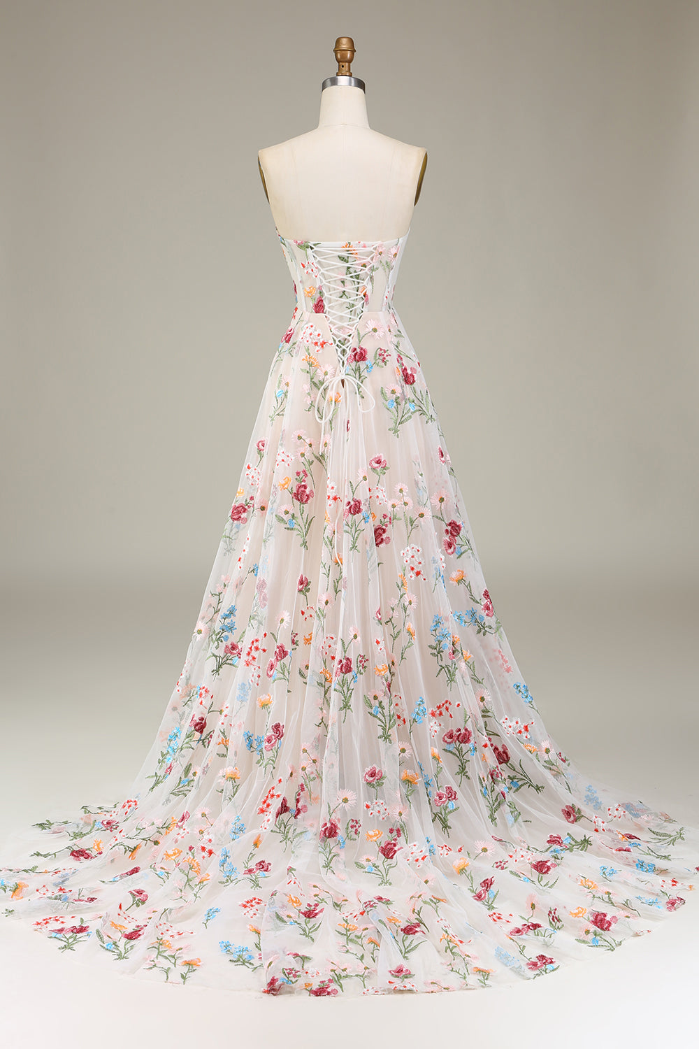 A-Line/Princess Sweetheart Strapless Floor-Length Floral Evening Dress With Embroidery Beautiful