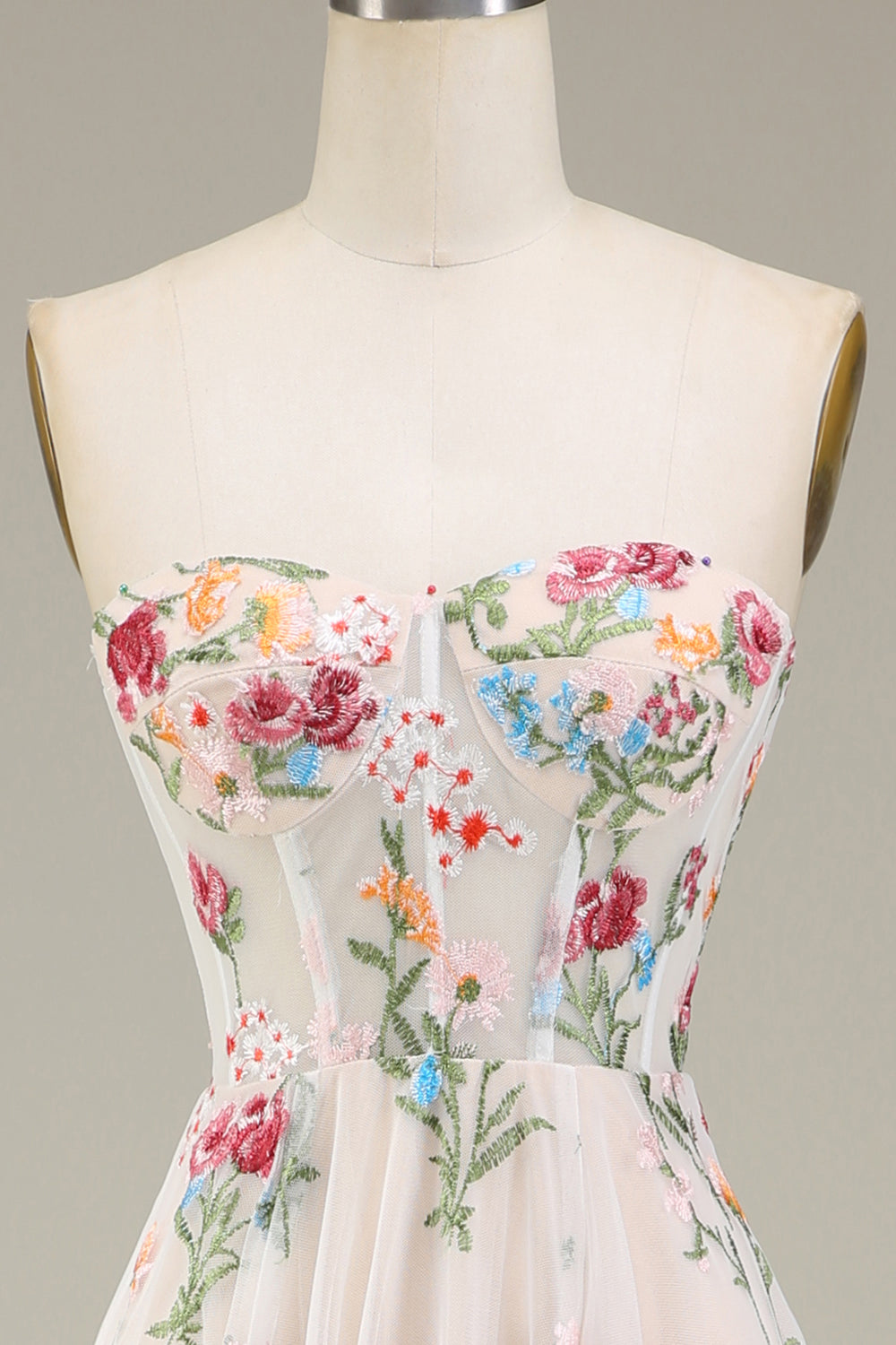 A-Line/Princess Sweetheart Strapless Floor-Length Floral Evening Dress With Embroidery Beautiful