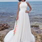 A-Line Wedding Dresses Jewel Neck Chiffon Regular Straps Formal Beach Plus Size with Ruched