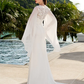 Wedding Dresses V Neck Court Train Chiffon Long Sleeve with Beading Pure Color