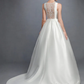 Ball Gown Wedding Dresses Bateau Neck Court Train Lace Satin Regular Straps Formal Backless with Lace Sash Ribbon