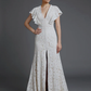 A-Line Long Wedding Dresses V Neck Lace Sleeveless Boho with Split Front