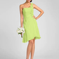 One Shoulder Knee Length Chiffon Bridesmaid Dress with Side Draping Flower Pure Color