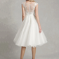 A-Line Wedding Dresses Jewel Neck Tea Length Lace Tulle Cap Sleeve Beautiful Back with Appliques Short