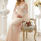 Wedding Dresses Plunging Neck Sheer Lace Long Sleeve Wedding Dress in Color Open Back Floral Lace with Bow(s)