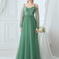 A-Line Spaghetti Strap Tulle Bridesmaid Dress with Appliques Beautiful Flower