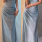 Fashion Spaghetti Straps Pleated Sleeveless Long Formal Prom Dress Elegant Evening Gown Shiny Wedding Guest Party Dress