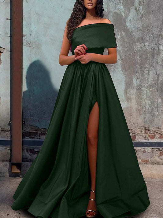 A-Line/Princess One-Shoulder Floor-Length Prom Dresses Sexy