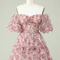 Off the Shoulder A Line Printed Cute Homecoming Dress Beautiful Short Sexy