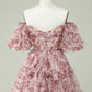 Off the Shoulder A Line Printed Cute Homecoming Dress Beautiful Short Sexy