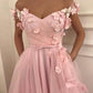 Flowers Beaded V Neck Off the Shoulder Prom Dresses Long Tulle Evening Gowns Beautiful