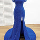 Sheath/Column Off-The-Shoulder Floor-Length Prom Dresses Sparkly Evening Dresses