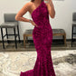 Coral Sequins One Shoulder Mermaid Long Prom Dress Sparkly Evening Dresses