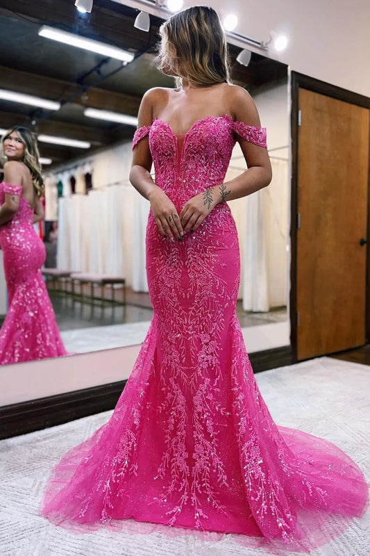 Mermaid Off The Shoulder Long Prom Dress With Appliques Beautiful