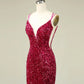 Homecoming Dress Sparkly Sequin Double Spaghetti Straps Tight Sexy