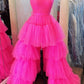 Blue A-Line High Low Strapless Homecoming Dress with Ruffles Off Shoulder