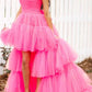 Blue A-Line High Low Strapless Homecoming Dress with Ruffles Off Shoulder