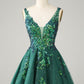 Sparkly Dark Green A Line Glitter Short Homecoming Dress with Sequins Sexy