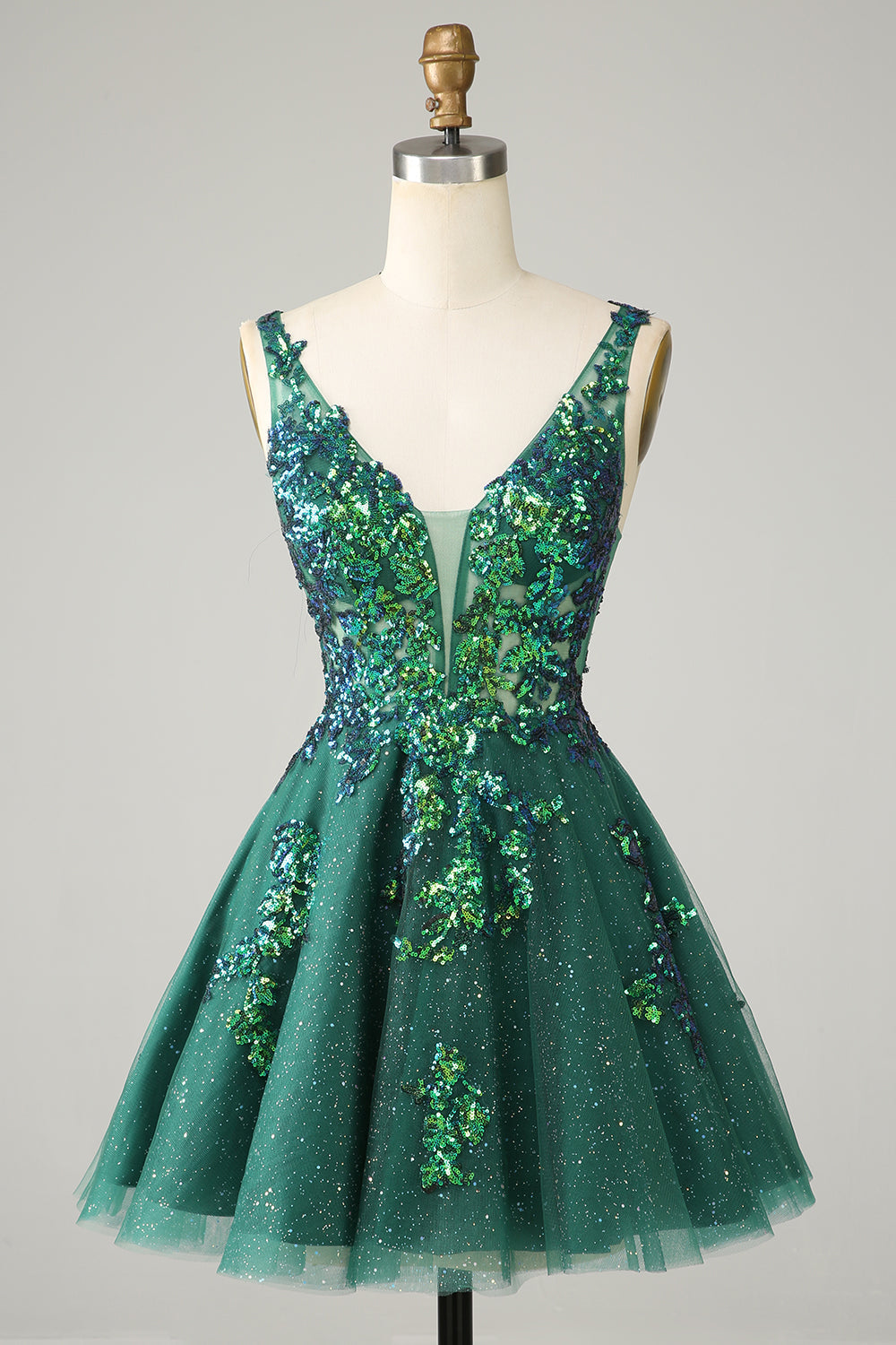 Sparkly Dark Green A Line Glitter Short Homecoming Dress with Sequins Sexy