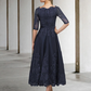 A-Line Mother of the Bride Dress Elegant Jewel Neck Ankle Length Lace Tulle Half Sleeve