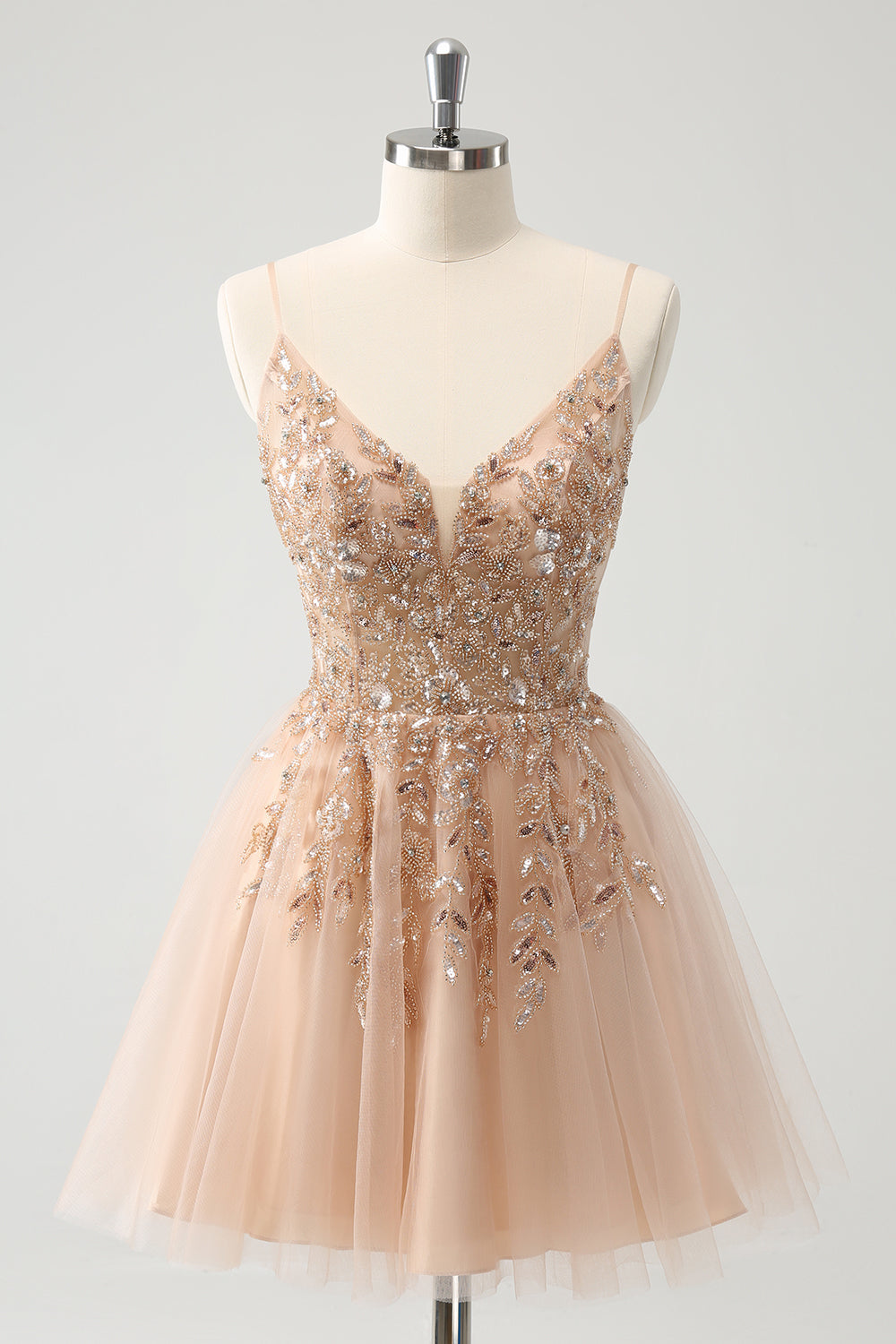 Blush A Line Sequined Spaghetti Straps Tulle Homecoming Dress Party Dress