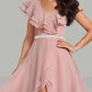 A-Line Wedding Guest Dresses Tiered Plisse Dress Cocktail Party Semi Formal Tea Length Short Sleeve V Neck Belt / Sash Chiffon with Beading Elegant